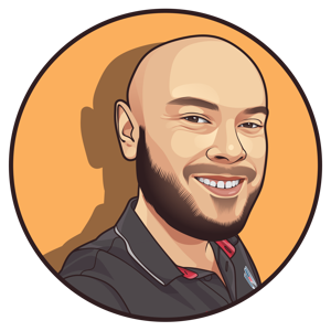 A drawing of Owain as a cartoon caricature
